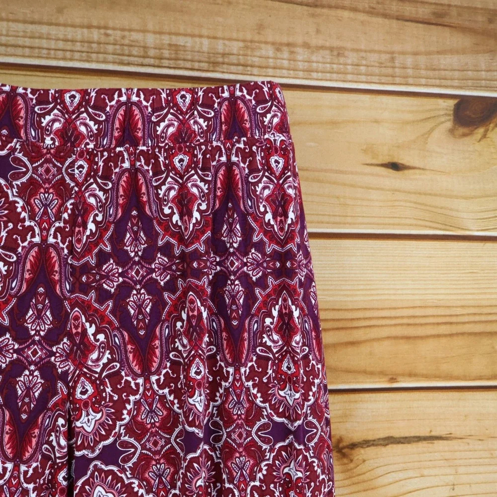 Jessica London Pants Womens Size 18/20 Maroon Paisley Elastic Waist Stretch Soft
